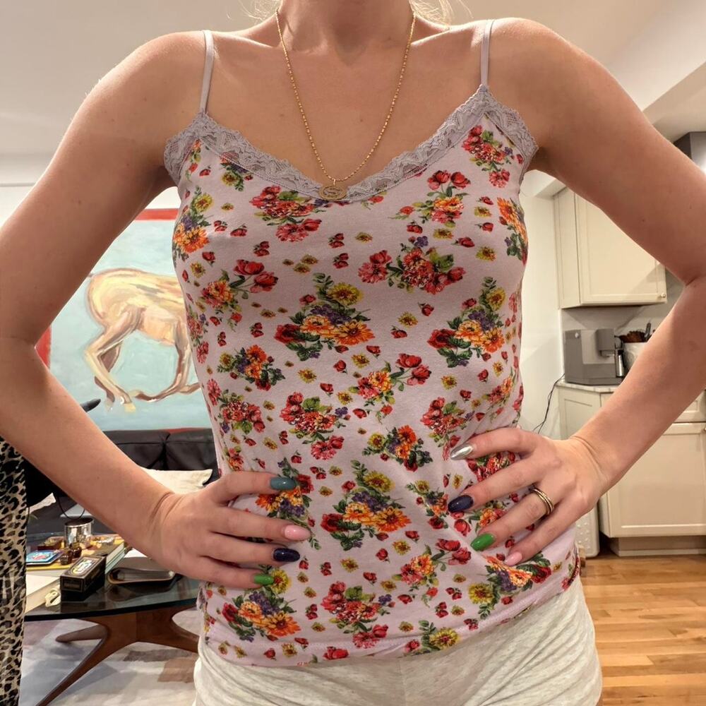 Floral lace trim tank top